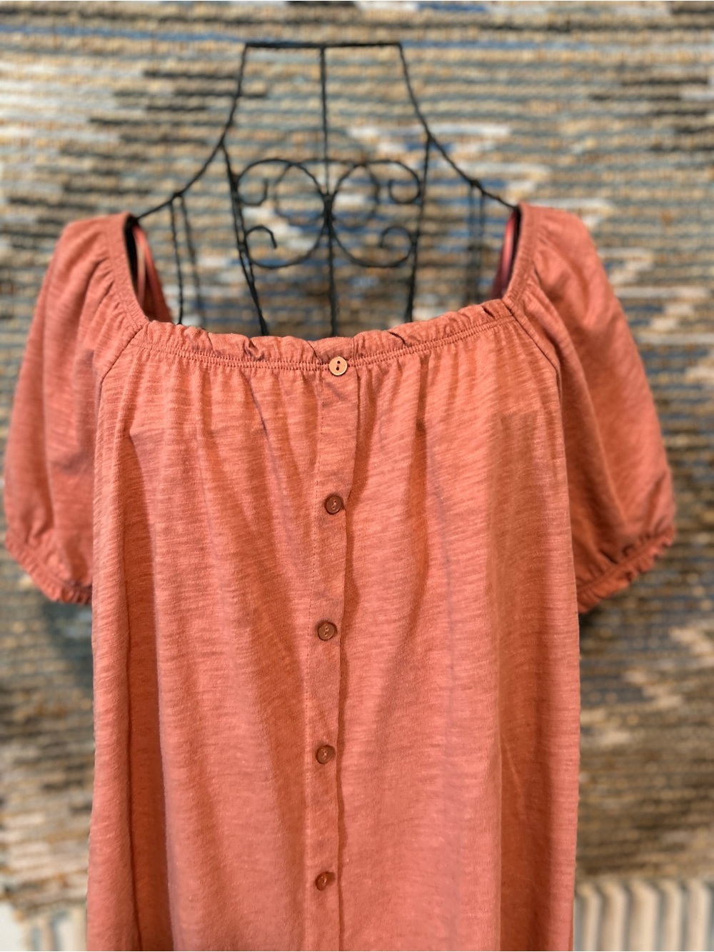 SO Rust Button-Front Off-Shoulder Top - Picture 2 of 7